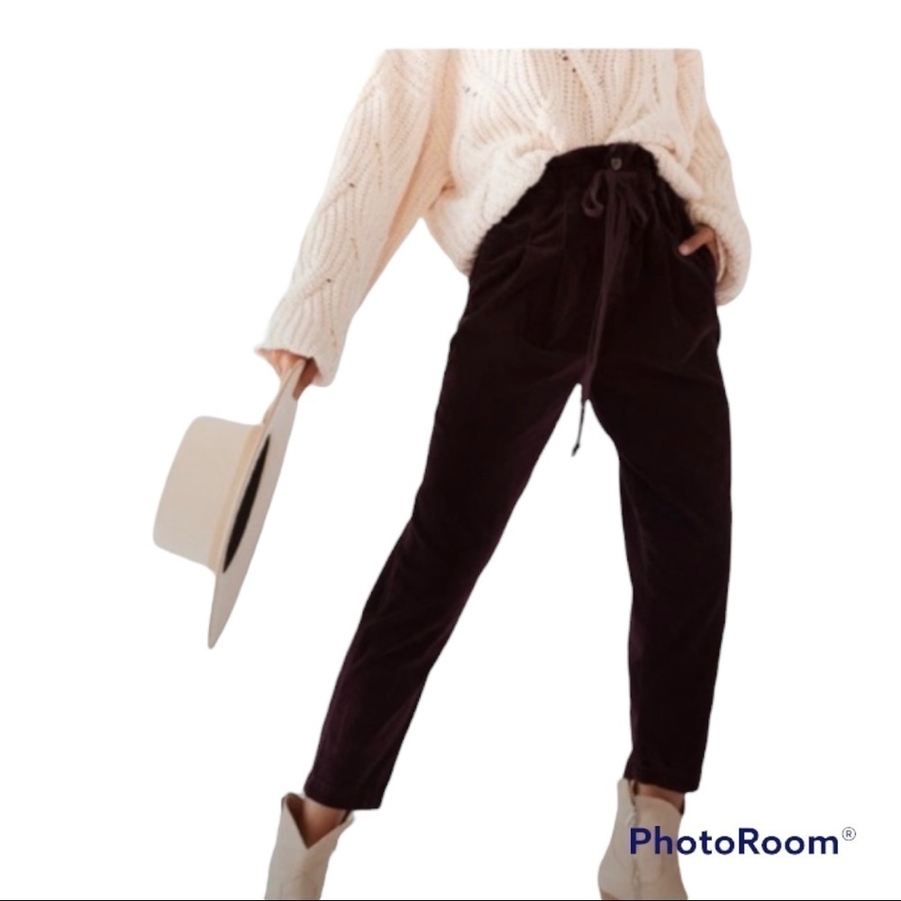 Free People Margate corduroy panther rose high waisted trousers size XS NWT